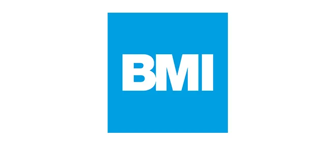 blau/weißes Logo design von BMI mit blauer Hintergrundfarbe und weißen, serifenlosen Schriftzug