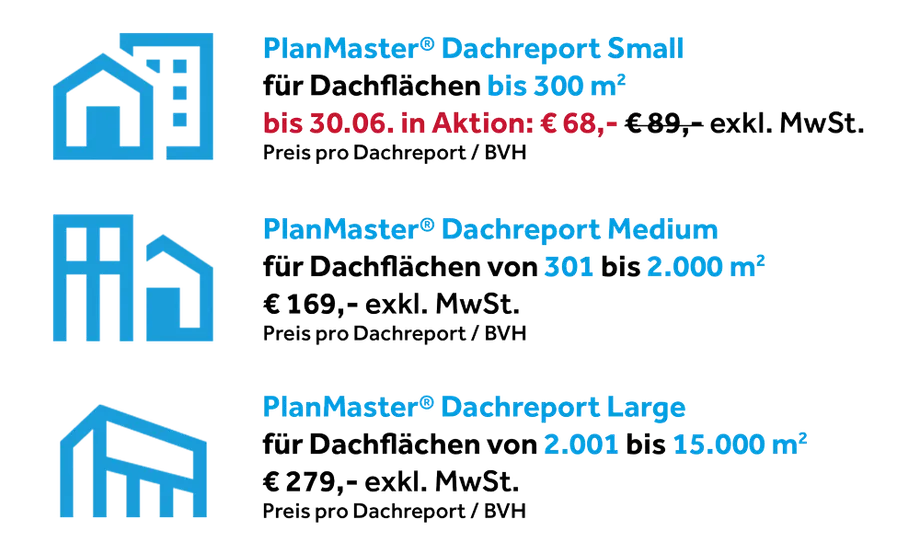 Dachreport PlanMaster - Preisübersicht