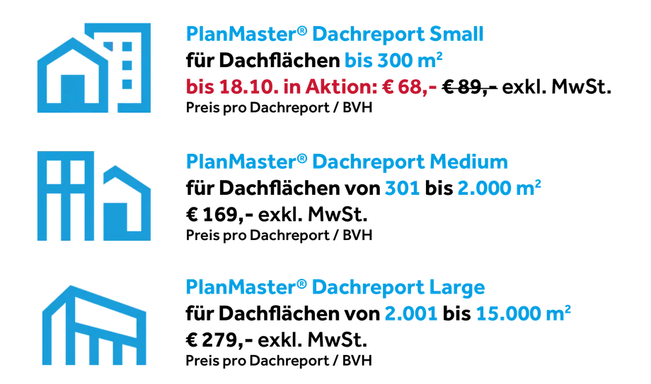 Dachreport PlanMaster - Preisübersicht